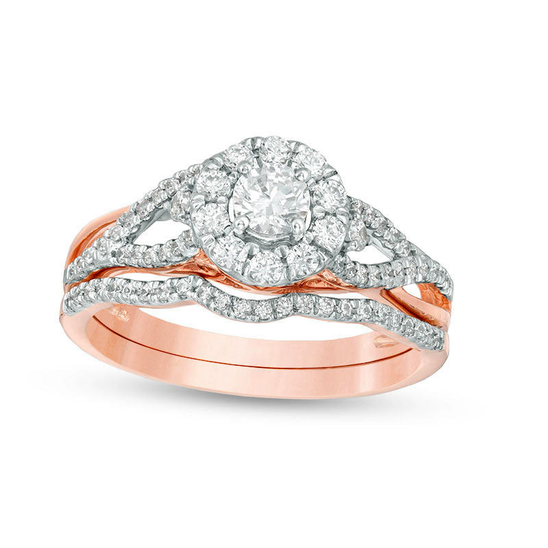 Image of ID 1 075 CT TW Natural Diamond Frame Loop Sides Bridal Engagement Ring Set in Solid 10K Rose Gold