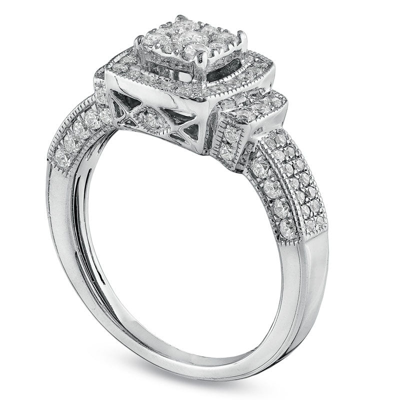 Image of ID 1 075 CT TW Natural Diamond Frame Ring in Solid 10K White Gold