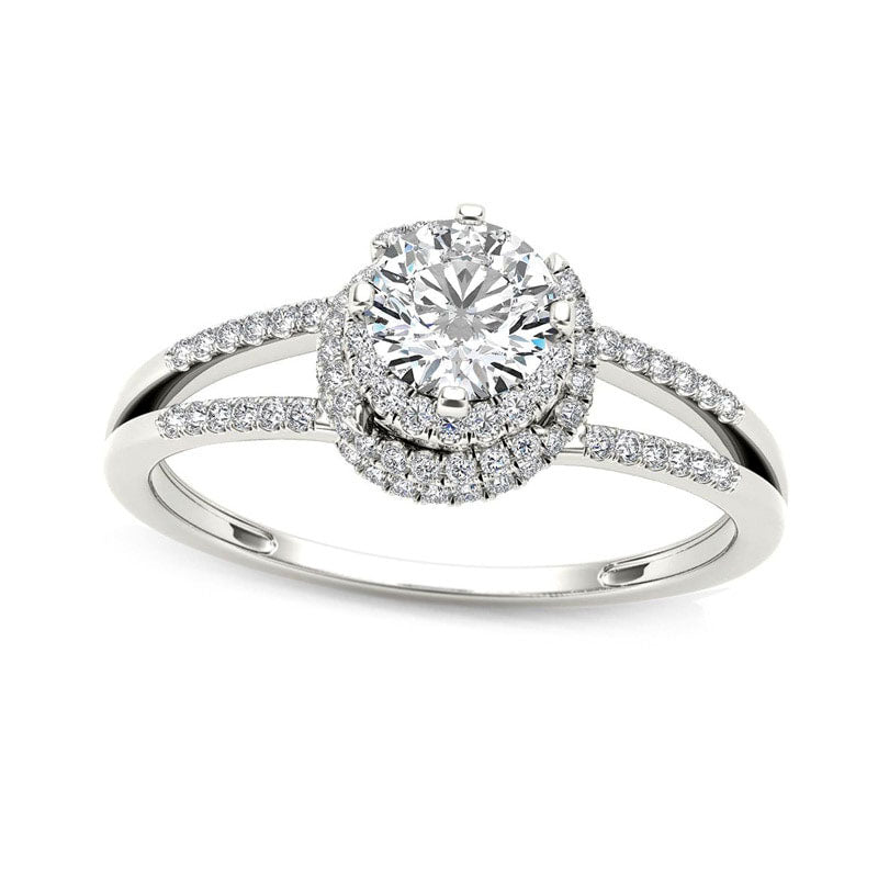Image of ID 1 075 CT TW Natural Diamond Frame Split Shank Engagement Ring in Solid 14K White Gold