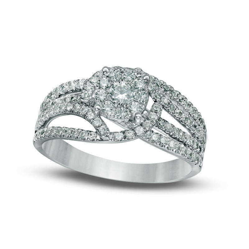 Image of ID 1 075 CT TW Natural Diamond Frame Swirl Split Shank Engagement Ring in Solid 10K White Gold