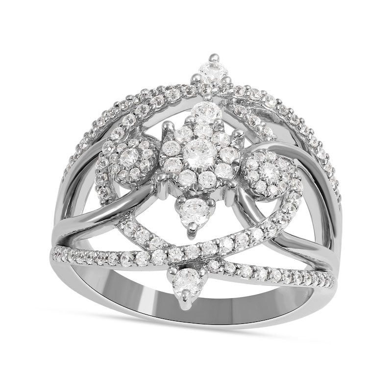 Image of ID 1 075 CT TW Natural Diamond Frame Three Stone Orbit Ring in Solid 10K White Gold