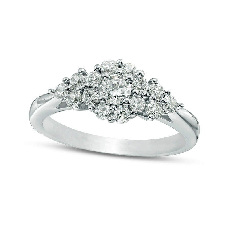 Image of ID 1 075 CT TW Natural Diamond Frame Tri-Sides Engagement Ring in Solid 14K White Gold