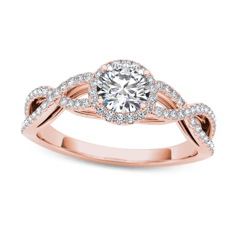 Image of ID 1 075 CT TW Natural Diamond Frame Twist Engagement Ring in Solid 14K Rose Gold