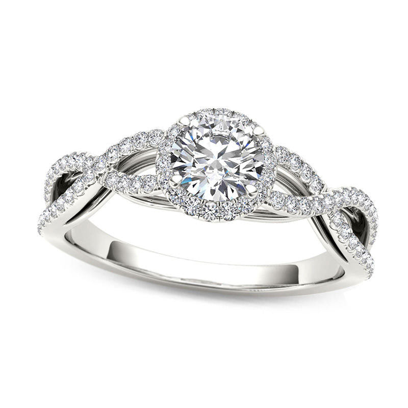 Image of ID 1 075 CT TW Natural Diamond Frame Twist Engagement Ring in Solid 14K White Gold