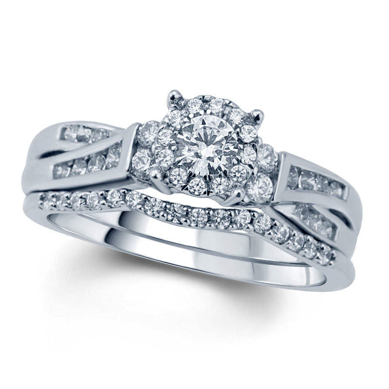 Image of ID 1 075 CT TW Natural Diamond Frame Twist Shank Bridal Engagement Ring Set in Solid 10K White Gold
