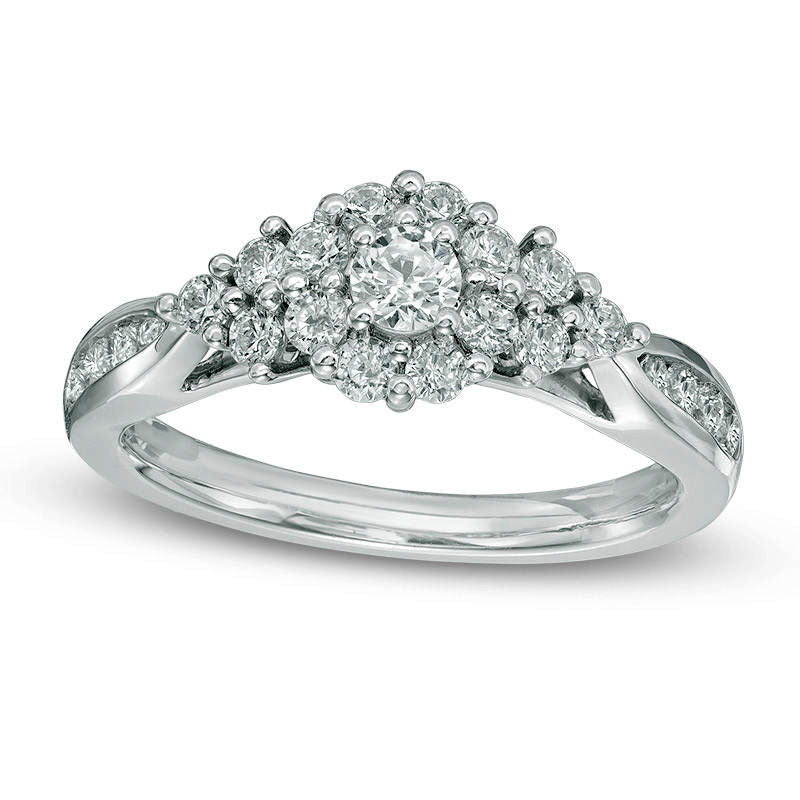 Image of ID 1 075 CT TW Natural Diamond Frame with Tri-Sides Engagement Ring in Solid 14K White Gold