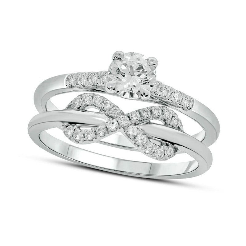 Image of ID 1 075 CT TW Natural Diamond Infinity Bridal Engagement Ring Set in Solid 10K White Gold