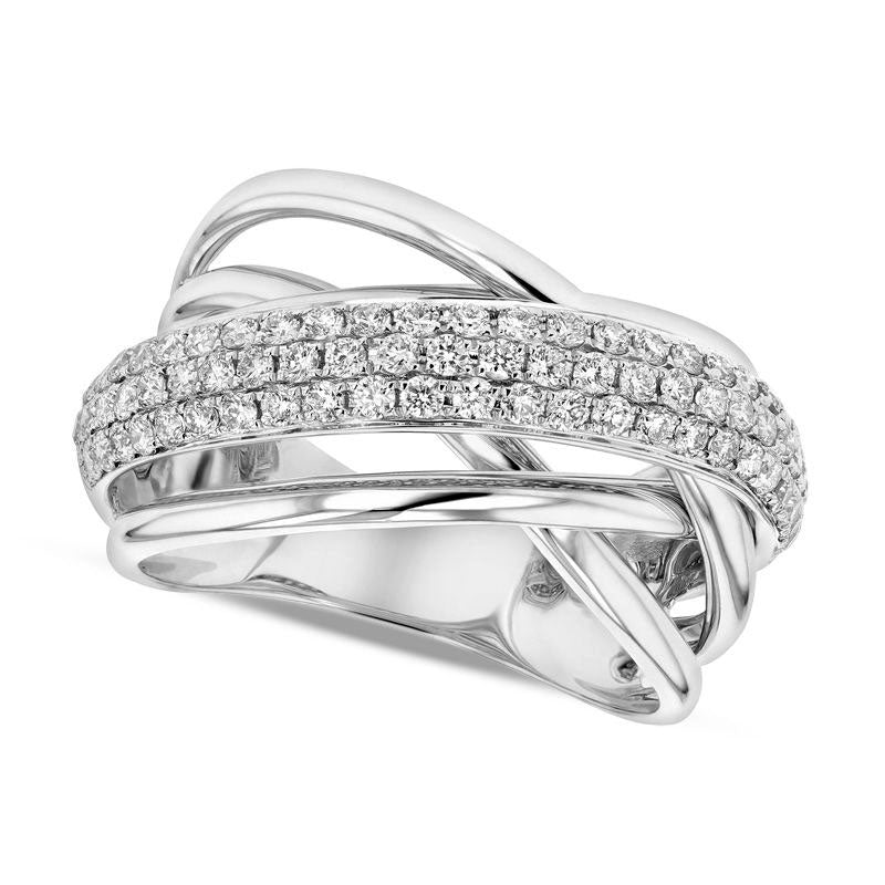 Image of ID 1 075 CT TW Natural Diamond Layered Crossover Orbit Ring in Solid 18K White Gold (H/SI2)