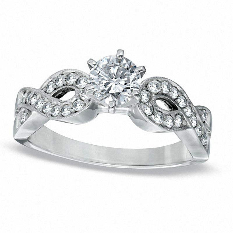 Image of ID 1 075 CT TW Natural Diamond Loose Braid Engagement Ring in Solid 14K White Gold