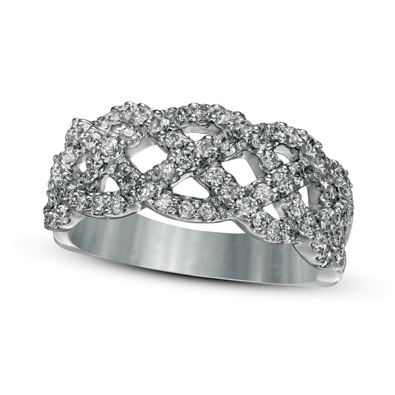 Image of ID 1 075 CT TW Natural Diamond Loose Braid Ring in Solid 10K White Gold