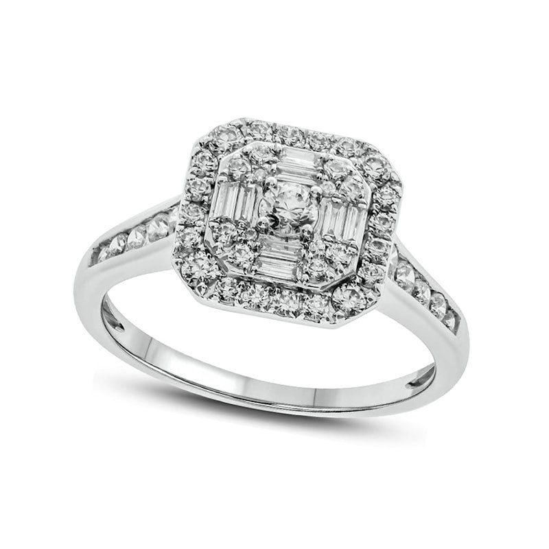 Image of ID 1 075 CT TW Natural Diamond Octagonal Frame Ring in Solid 10K White Gold