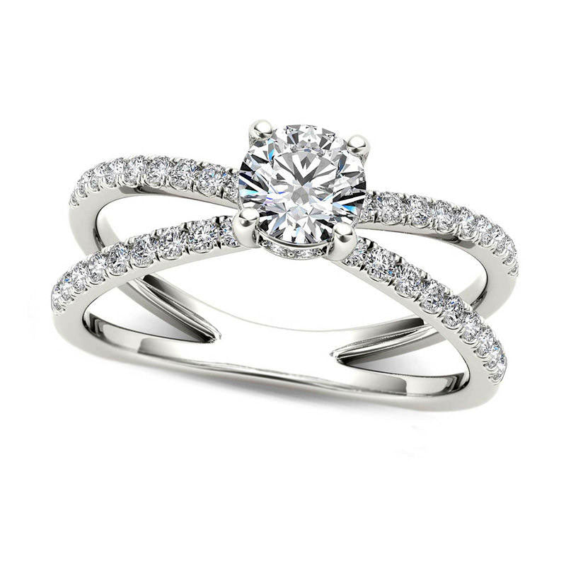 Image of ID 1 075 CT TW Natural Diamond Orbit Engagement Ring in Solid 14K White Gold