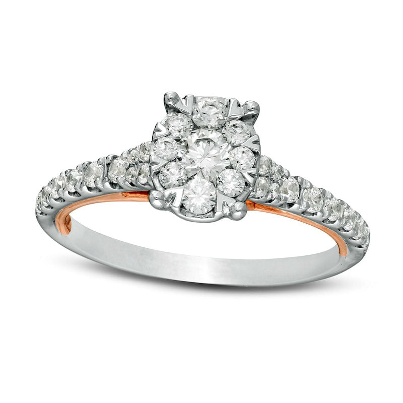 Image of ID 1 075 CT TW Natural Diamond Oval Frame Engagement Ring in Solid 14K Two-Tone Gold