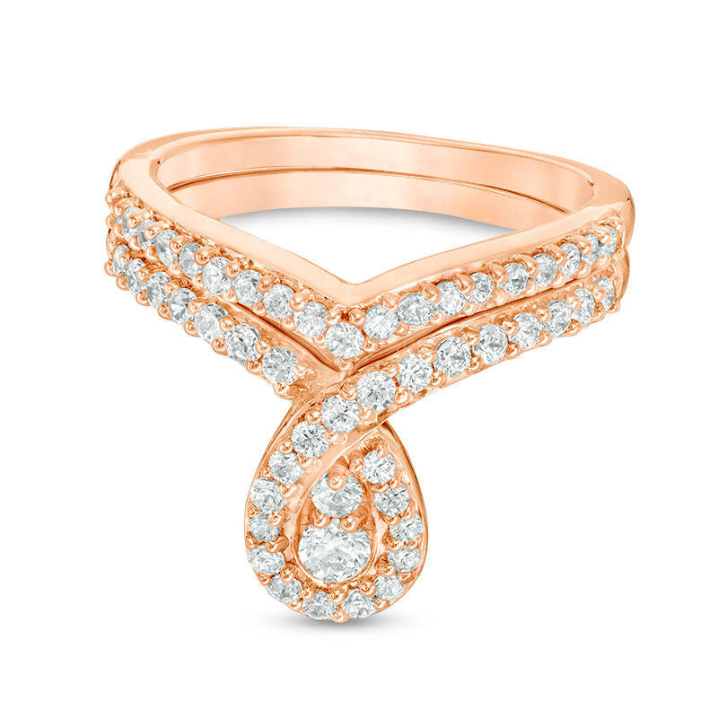 Image of ID 1 075 CT TW Natural Diamond Pear-Shaped Frame Bridal Engagement Ring Set in Solid 10K Rose Gold
