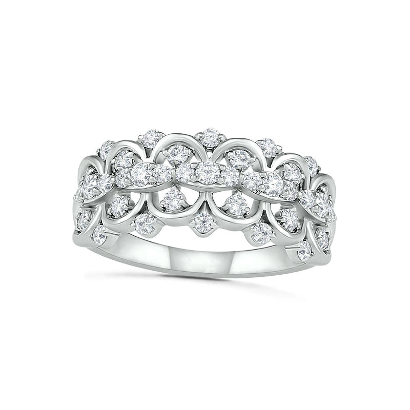 Image of ID 1 075 CT TW Natural Diamond Scallop Shank Ring in Solid 10K White Gold
