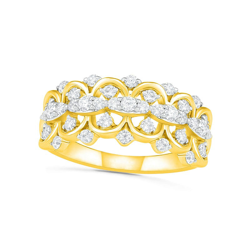 Image of ID 1 075 CT TW Natural Diamond Scallop Shank Ring in Solid 10K Yellow Gold