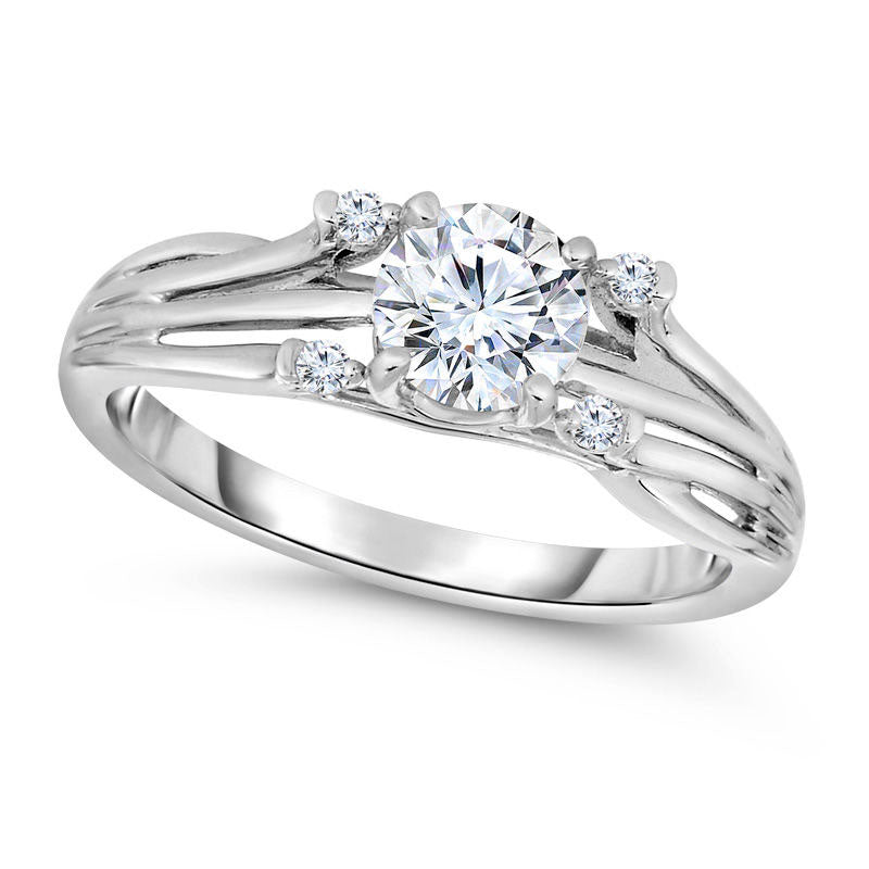 Image of ID 1 075 CT TW Natural Diamond Split Shank Engagement Ring in Solid 14K White Gold
