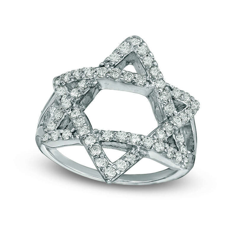 Image of ID 1 075 CT TW Natural Diamond Star of David Ring in Solid 14K White Gold