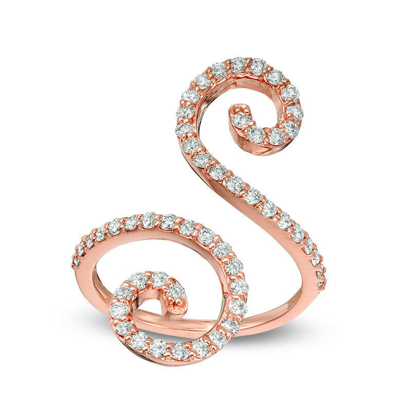 Image of ID 1 075 CT TW Natural Diamond Swirl Bypass Ring in Solid 14K Rose Gold