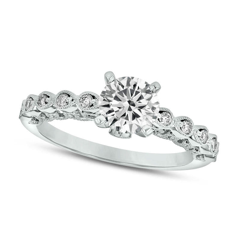 Image of ID 1 075 CT TW Natural Diamond Teardrop Shank Antique Vintage-Style Engagement Ring in Solid 14K White Gold