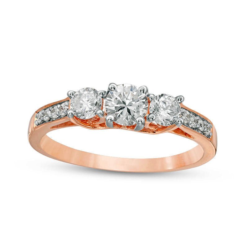 Image of ID 1 075 CT TW Natural Diamond Three Stone Engagement Ring in Solid 10K Rose Gold