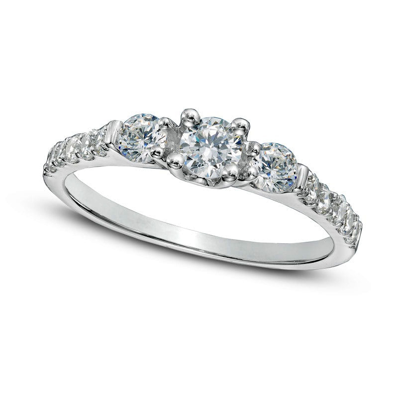Image of ID 1 075 CT TW Natural Diamond Three Stone Engagement Ring in Solid 10K White Gold