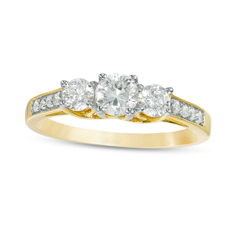 Image of ID 1 075 CT TW Natural Diamond Three Stone Engagement Ring in Solid 10K Yellow Gold
