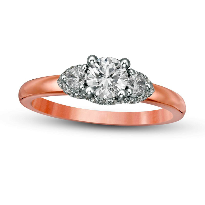 Image of ID 1 075 CT TW Natural Diamond Three Stone Engagement Ring in Solid 14K Two-Tone Gold
