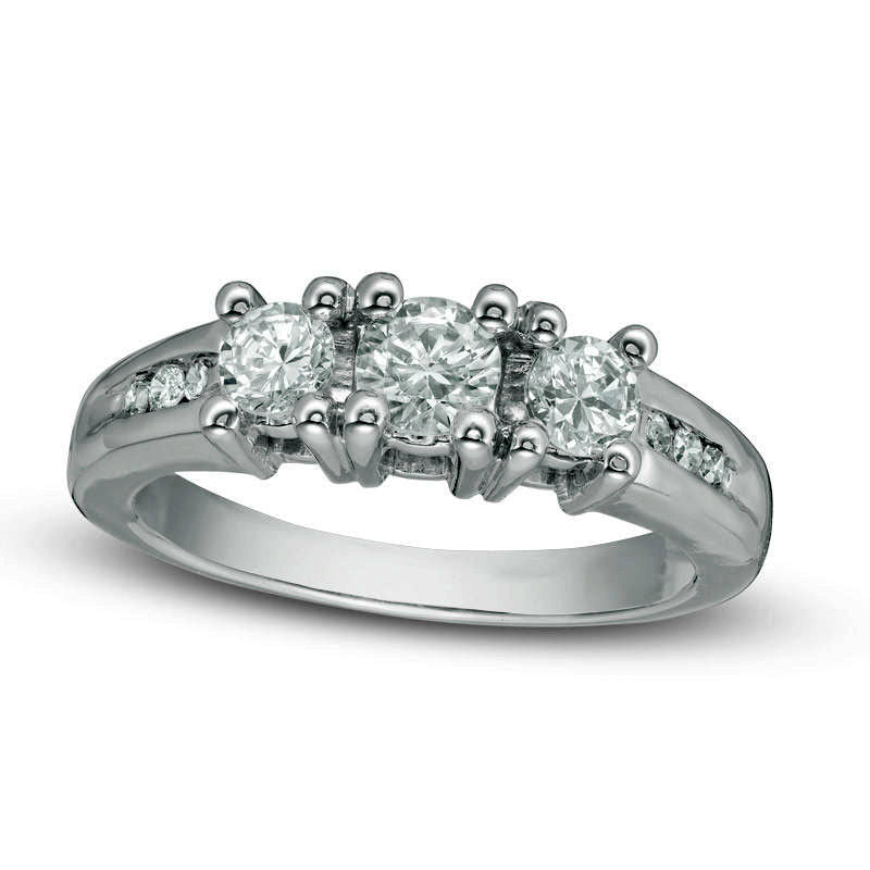 Image of ID 1 075 CT TW Natural Diamond Three Stone Ring in Solid 10K White Gold