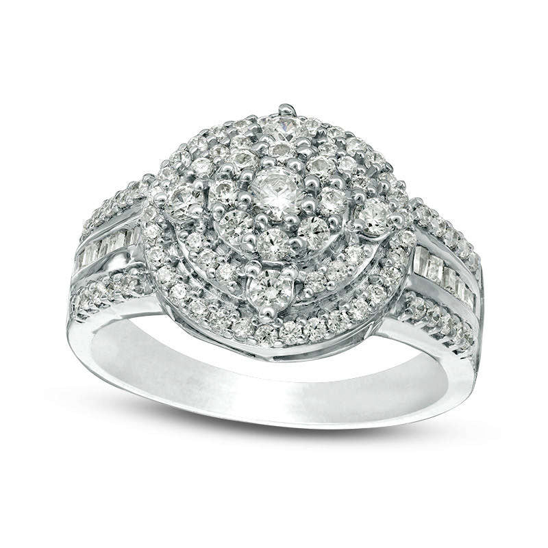 Image of ID 1 075 CT TW Natural Diamond Triple Frame Multi-Row Ring in Solid 10K White Gold