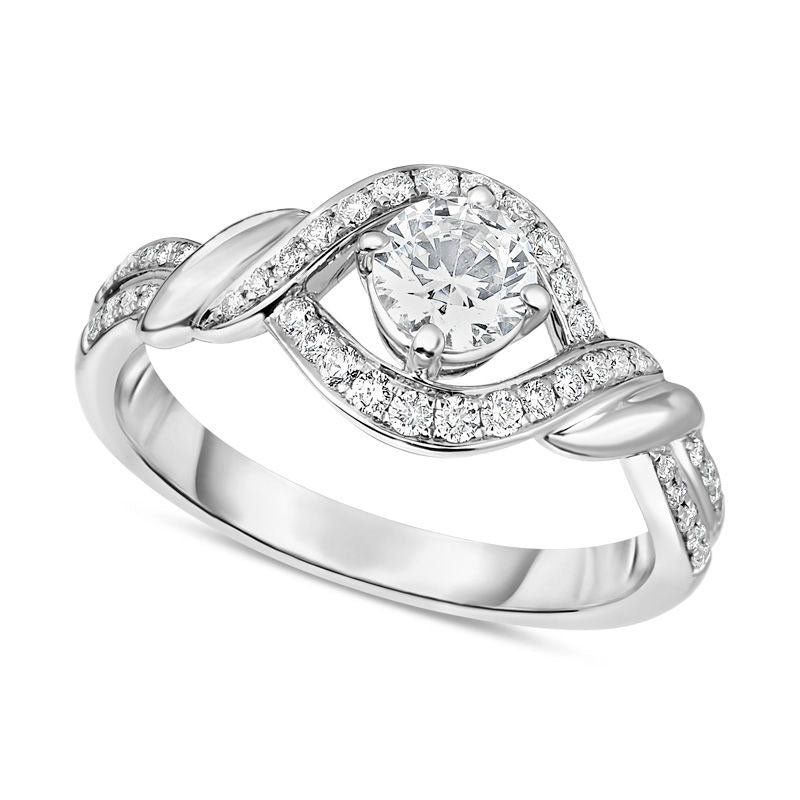 Image of ID 1 075 CT TW Natural Diamond Twist Bypass Frame Engagement Ring in Solid 14K White Gold