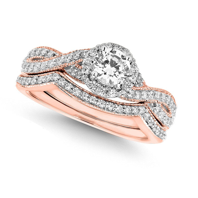 Image of ID 1 075 CT TW Natural Diamond Twist Shank Bridal Engagement Ring Set in Solid 14K Rose Gold