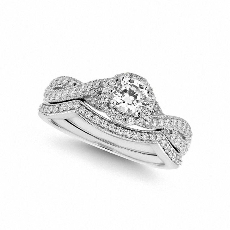 Image of ID 1 075 CT TW Natural Diamond Twist Shank Bridal Engagement Ring Set in Solid 14K White Gold