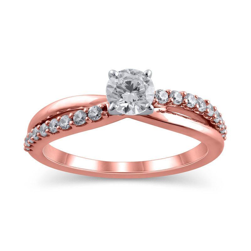 Image of ID 1 075 CT TW Natural Diamond Twist Shank Engagement Ring in Solid 14K Rose Gold