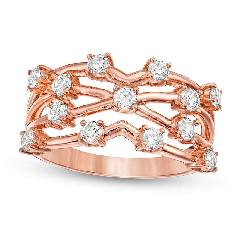 Image of ID 1 075 CT TW Natural Diamond Woven Orbit Ring in Solid 10K Rose Gold