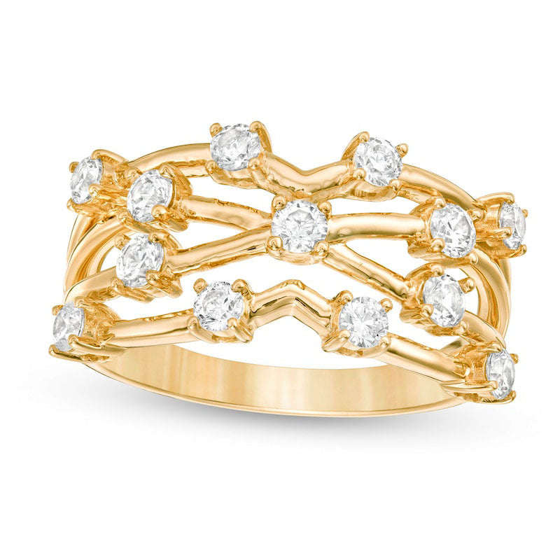 Image of ID 1 075 CT TW Natural Diamond Woven Orbit Ring in Solid 10K Yellow Gold
