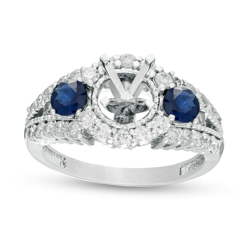 Image of ID 1 075 CT TW Natural Diamond and Blue Sapphire Antique Vintage-Style Semi-Mount in Solid 14K White Gold