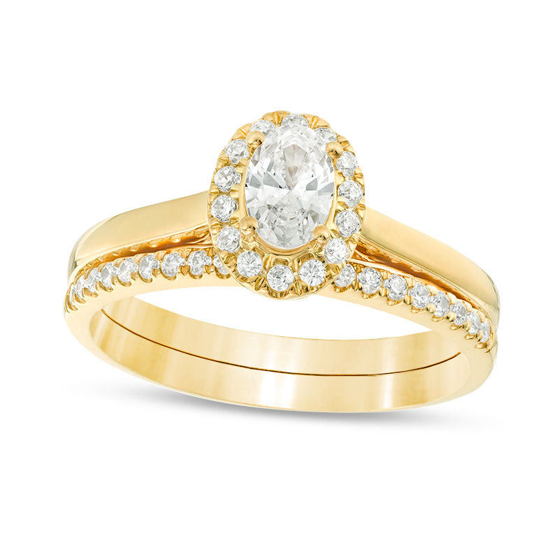 Image of ID 1 075 CT TW Oval Natural Diamond Frame Bridal Engagement Ring Set in Solid 14K Gold