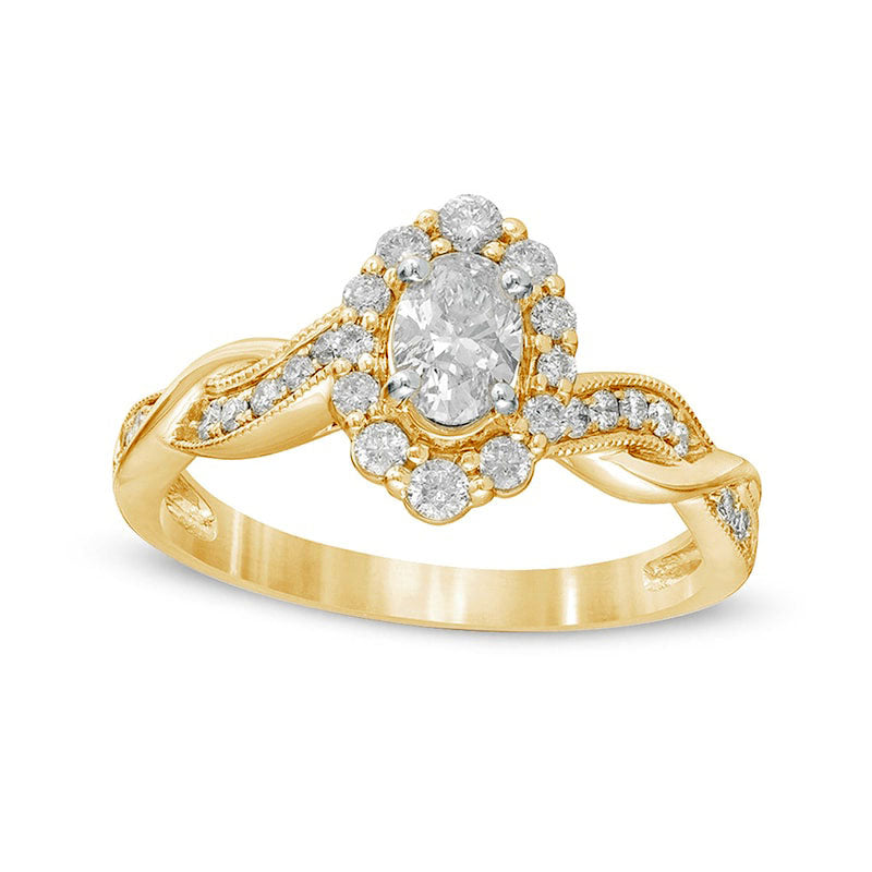 Image of ID 1 075 CT TW Oval Natural Diamond Frame Twist Shank Antique Vintage-Style Engagement Ring in Solid 10K Yellow Gold