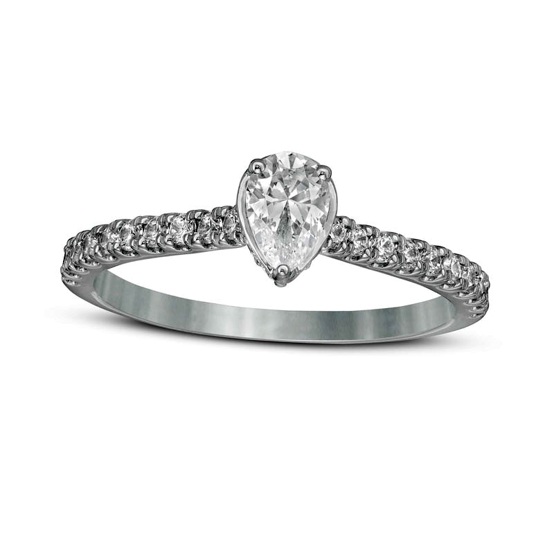 Image of ID 1 075 CT TW Pear-Shaped Natural Diamond Engagement Ring in Solid 14K White Gold