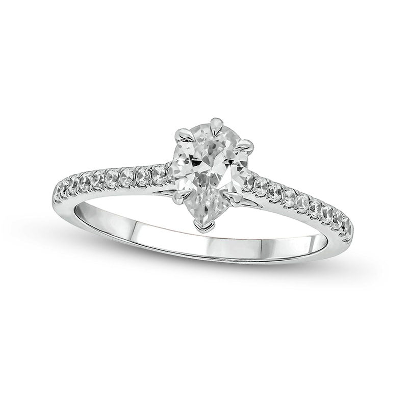 Image of ID 1 075 CT TW Pear-Shaped Natural Diamond Engagement Ring in Solid 14K White Gold (I/I2)
