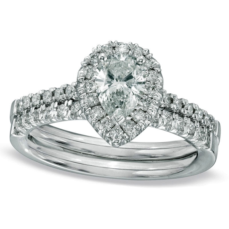 Image of ID 1 075 CT TW Pear-Shaped Natural Diamond Frame Bridal Engagement Ring Set in Solid 14K White Gold