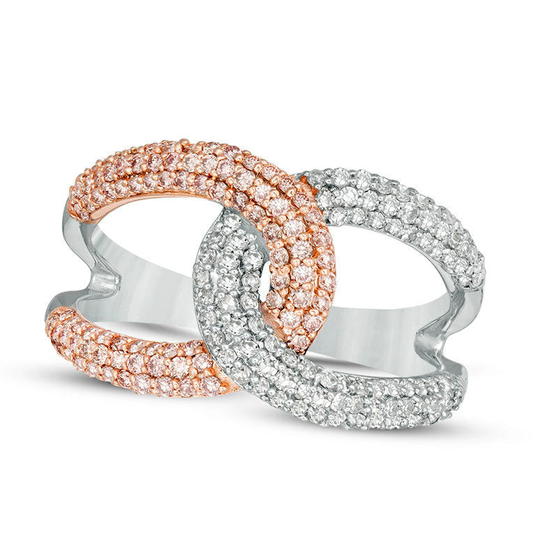 Image of ID 1 075 CT TW Pink and White Natural Diamond Interlocking Loops Ring in Solid 14K Two-Tone Gold