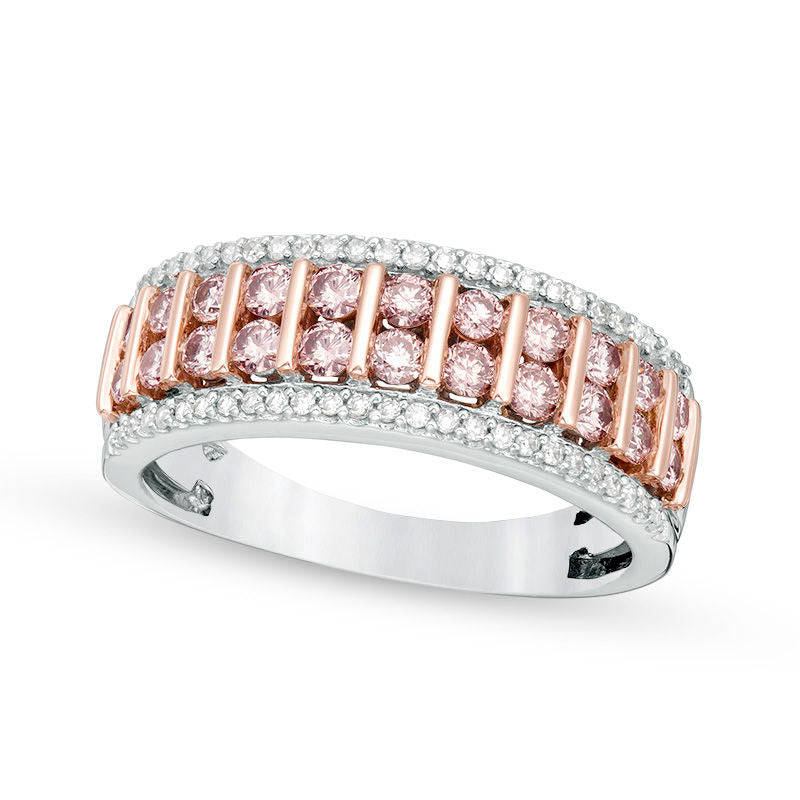 Image of ID 1 075 CT TW Pink and White Natural Diamond Two-Stone Ring in Solid 14K Two-Tone Gold