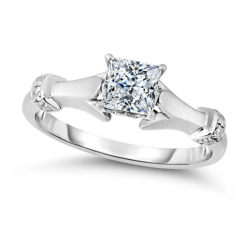 Image of ID 1 075 CT TW Princess-Cut Natural Diamond Collar Engagement Ring in Solid 14K White Gold