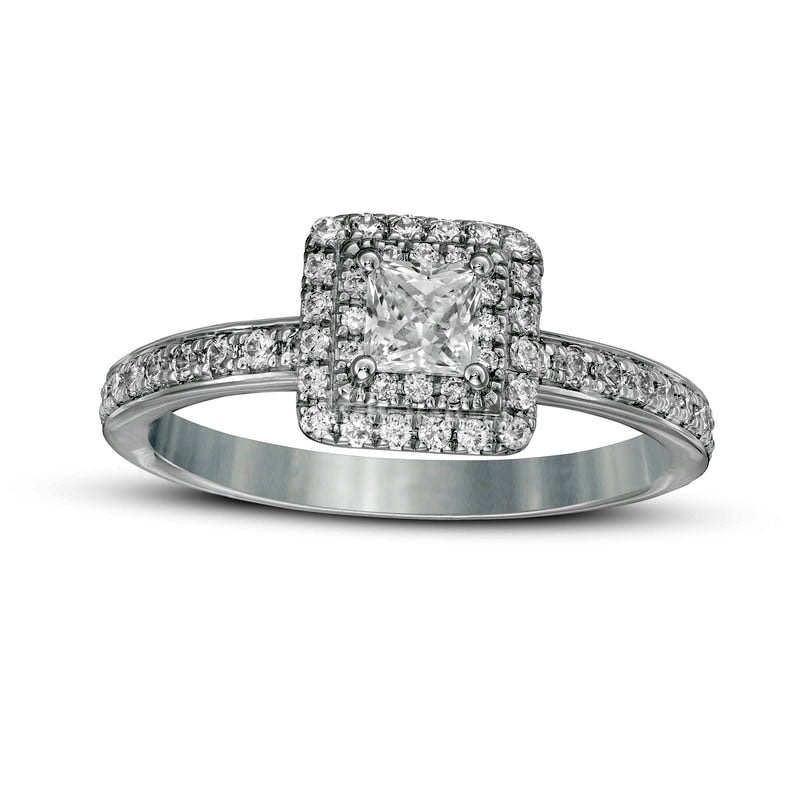 Image of ID 1 075 CT TW Princess-Cut Natural Diamond Double Frame Engagement Ring in Solid 14K White Gold