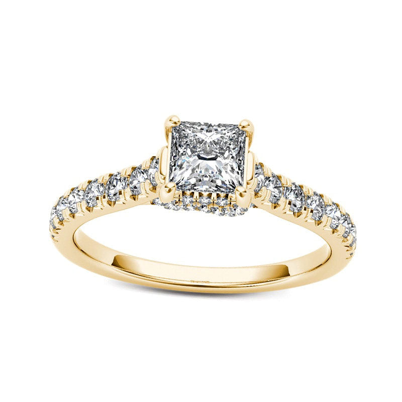 Image of ID 1 075 CT TW Princess-Cut Natural Diamond Engagement Ring in Solid 14K Gold