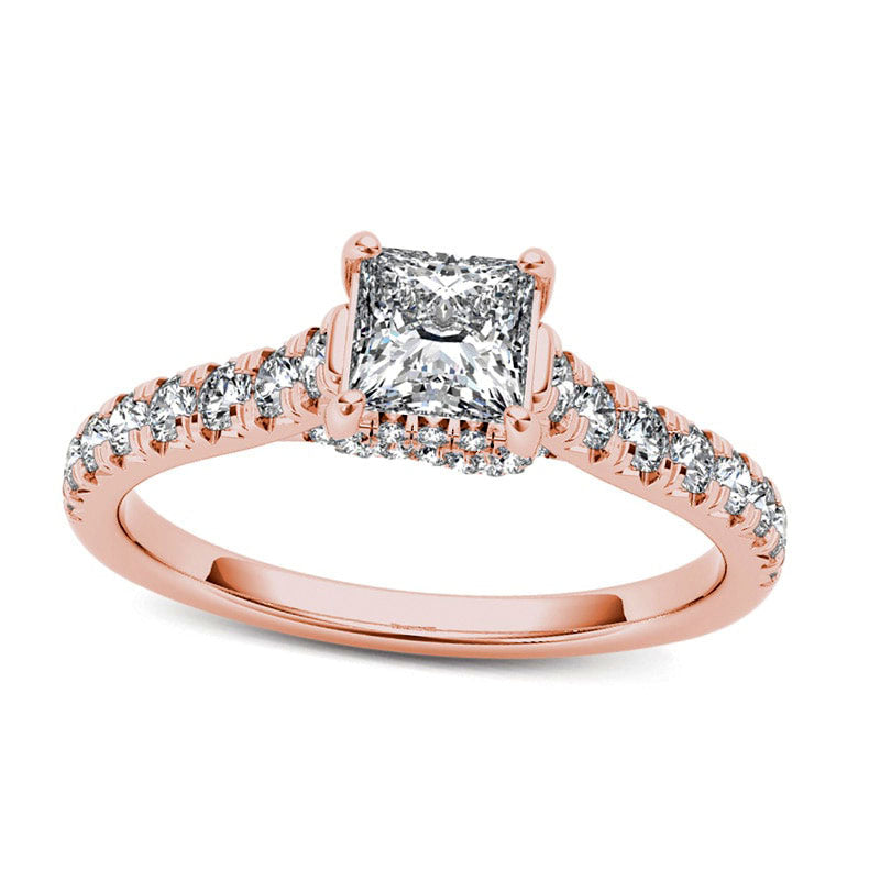 Image of ID 1 075 CT TW Princess-Cut Natural Diamond Engagement Ring in Solid 14K Rose Gold