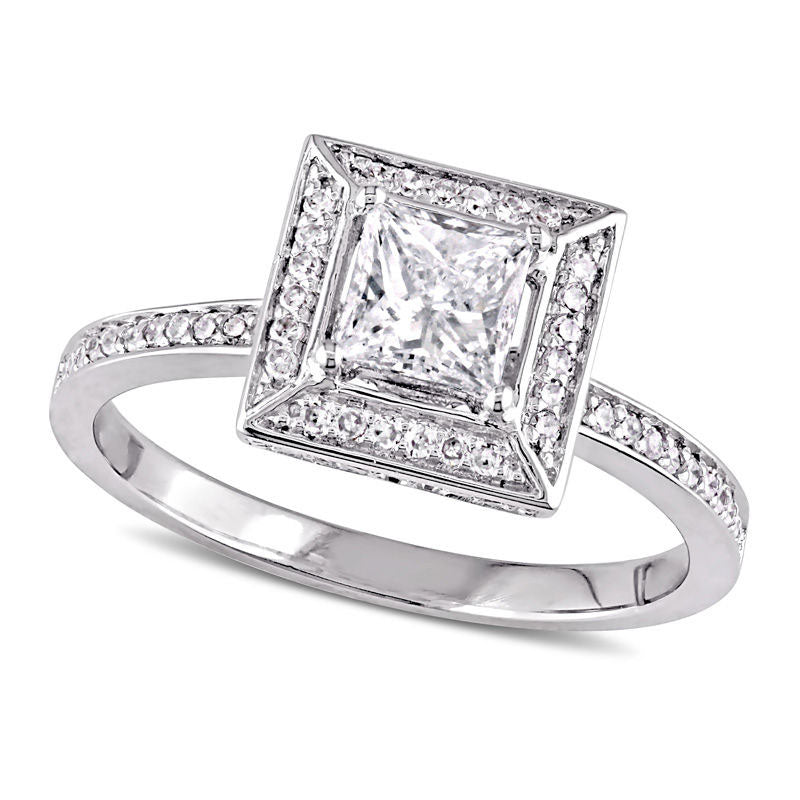 Image of ID 1 075 CT TW Princess-Cut Natural Diamond Frame Engagement Ring in Solid 14K White Gold