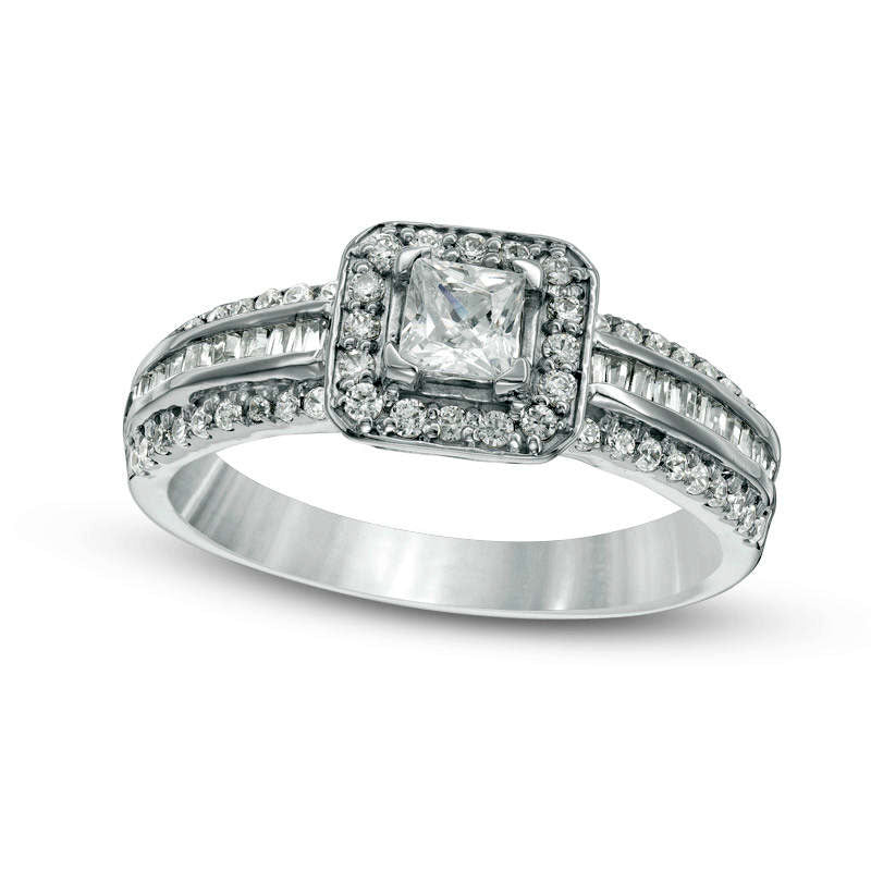 Image of ID 1 075 CT TW Princess-Cut Natural Diamond Frame Multi-Row Engagement Ring in Solid 10K White Gold